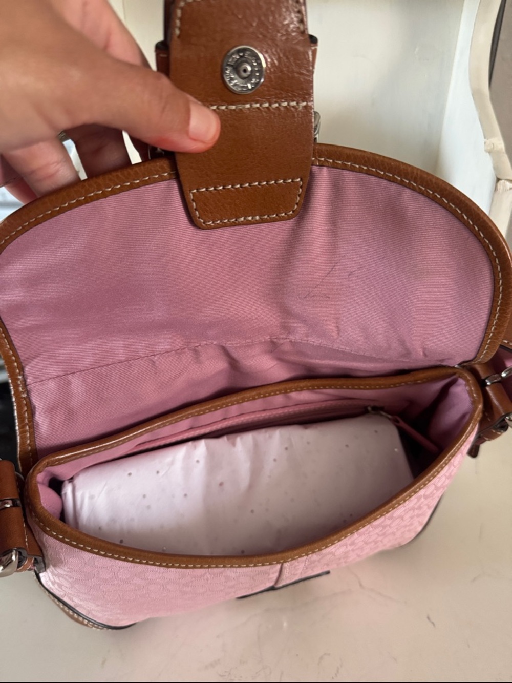 Coach Pink and Brown Signature Shoulder Bag - Picture 5 of 8